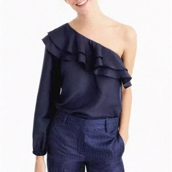 J. Crew Tops - J. Crew one shoulder silk ruffle blouse